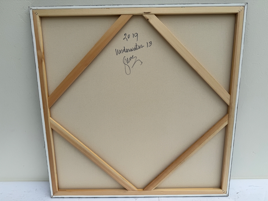 Gerrit Greve (1948-2024, Cardiff by the Sea, CA) Original Abstract Colorful Underwater Ocean Acrylic Painting On Canvas Titled 'Underwater 13' 2019 Signed Verso 36' X 36' Estimate $1,000-$2,000 [Photo 7]