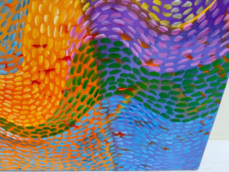 Gerrit Greve (1948-2024, Cardiff by the Sea, CA) Original Abstract Colorful Underwater Ocean Acrylic Painting On Canvas Titled 'Underwater 13' 2019 Signed Verso 36' X 36' Estimate $1,000-$2,000 [Photo 5]