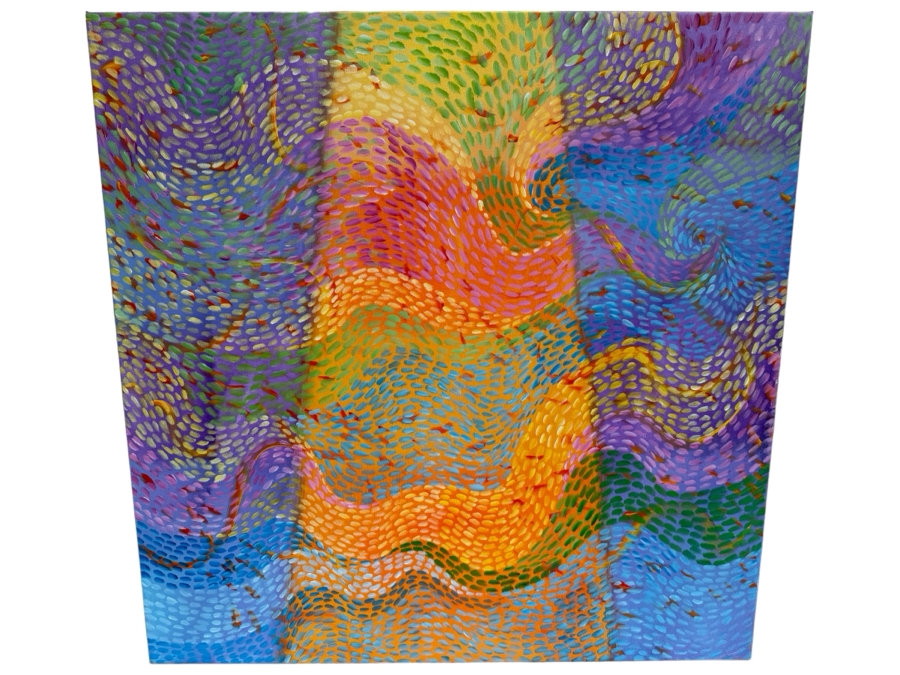 Gerrit Greve (1948-2024, Cardiff by the Sea, CA) Original Abstract Colorful Underwater Ocean Acrylic Painting On Canvas Titled 'Underwater 13' 2019 Signed Verso 36' X 36' Estimate $1,000-$2,000