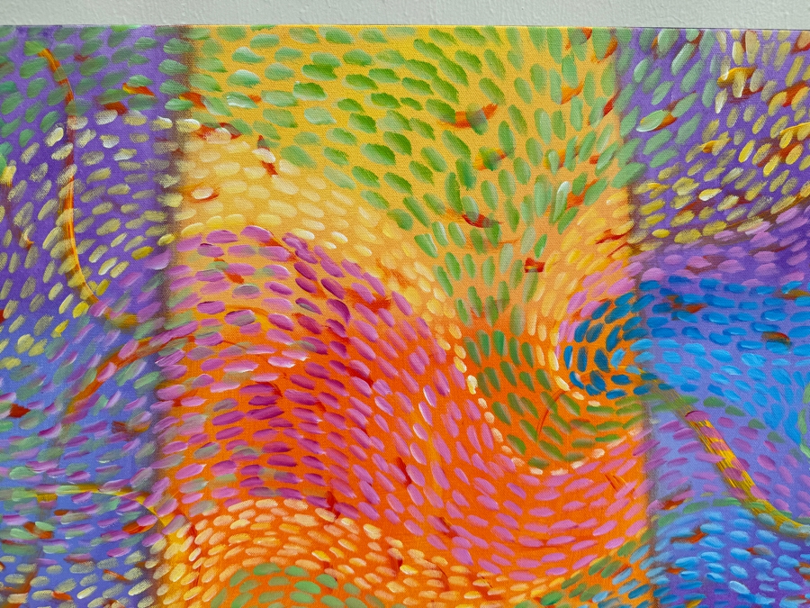 Gerrit Greve (1948-2024, Cardiff by the Sea, CA) Original Abstract Colorful Underwater Ocean Acrylic Painting On Canvas Titled 'Underwater 13' 2019 Signed Verso 36' X 36' Estimate $1,000-$2,000 [Photo 3]