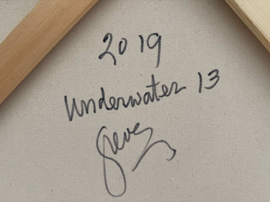 Gerrit Greve (1948-2024, Cardiff by the Sea, CA) Original Abstract Colorful Underwater Ocean Acrylic Painting On Canvas Titled 'Underwater 13' 2019 Signed Verso 36' X 36' Estimate $1,000-$2,000 [Photo 8]