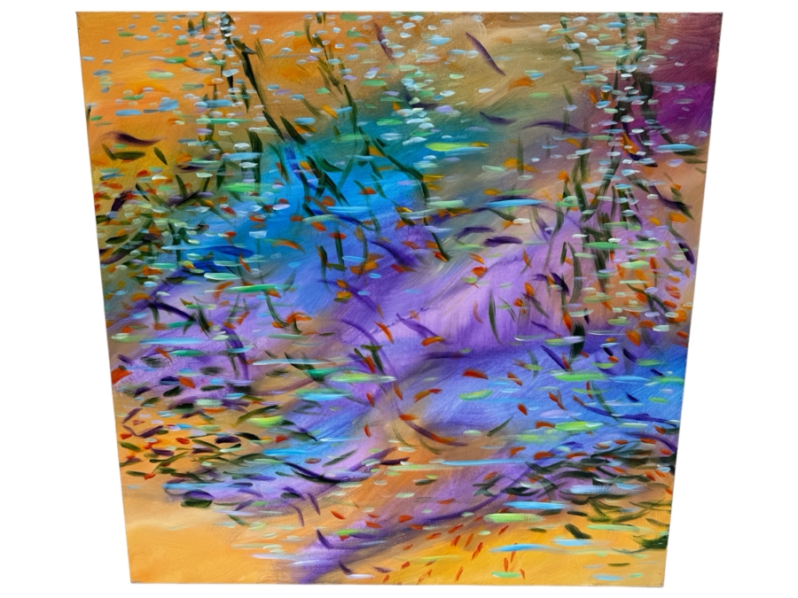 Gerrit Greve (1948-2024, Cardiff by the Sea, CA) Original Abstract Colorful Underwater Ocean Acrylic Painting On Canvas Titled 'Underwater 01' 2019 Signed Verso 36' X 36' Estimate $1,000-$2,000