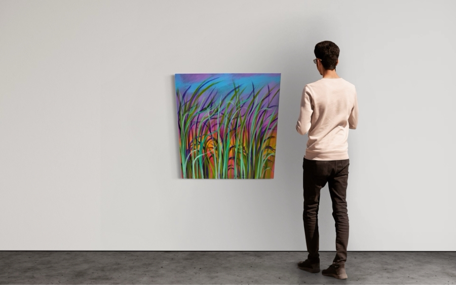 Gerrit Greve (1948-2024, Cardiff by the Sea, CA) Original Abstract Colorful Acrylic Painting On Canvas Titled 'Summer Solstice Reeds' 2019 Signed Verso 36' X 36' Estimate $1,000-$2,000 [Photo 2]