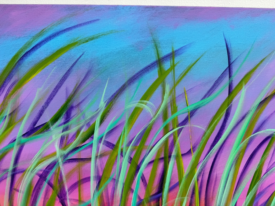 Gerrit Greve (1948-2024, Cardiff by the Sea, CA) Original Abstract Colorful Acrylic Painting On Canvas Titled 'Summer Solstice Reeds' 2019 Signed Verso 36' X 36' Estimate $1,000-$2,000 [Photo 3]