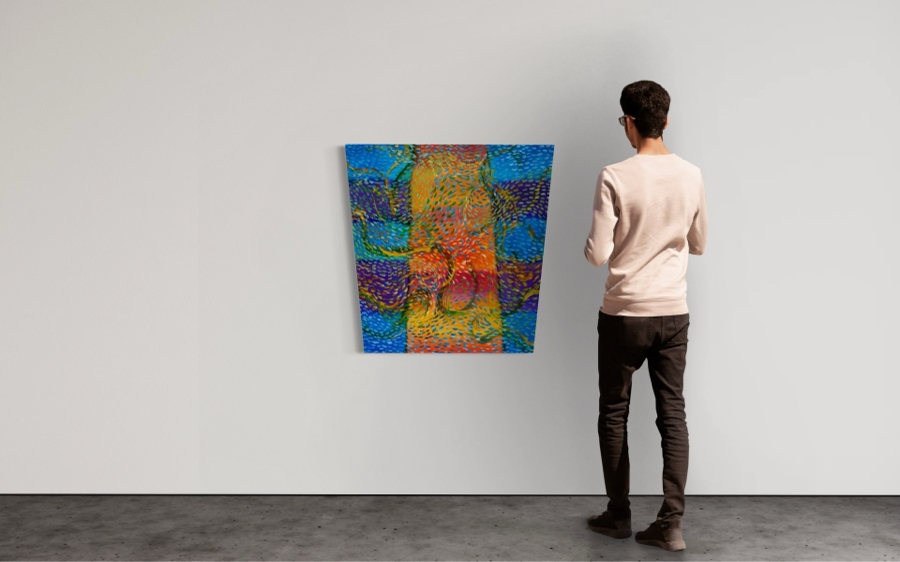 Gerrit Greve (1948-2024, Cardiff by the Sea, CA) Original Abstract Colorful Underwater Ocean Acrylic Painting On Canvas Titled 'Underwater 17' 2019 Signed Verso 36' X 36' Estimate $1,000-$2,000 [Photo 2]