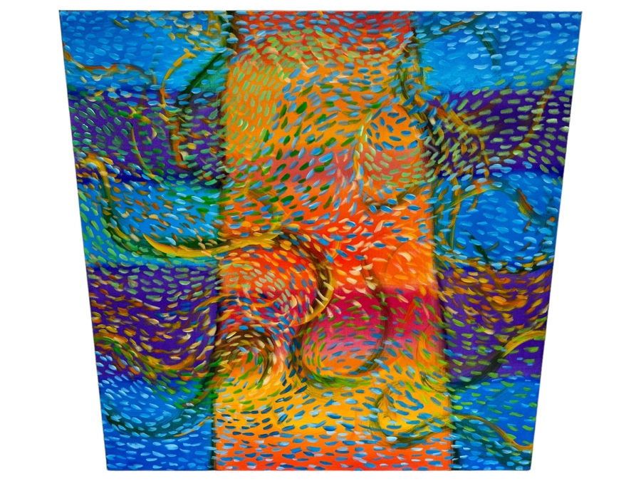Gerrit Greve (1948-2024, Cardiff by the Sea, CA) Original Abstract Colorful Underwater Ocean Acrylic Painting On Canvas Titled 'Underwater 17' 2019 Signed Verso 36' X 36' Estimate $1,000-$2,000
