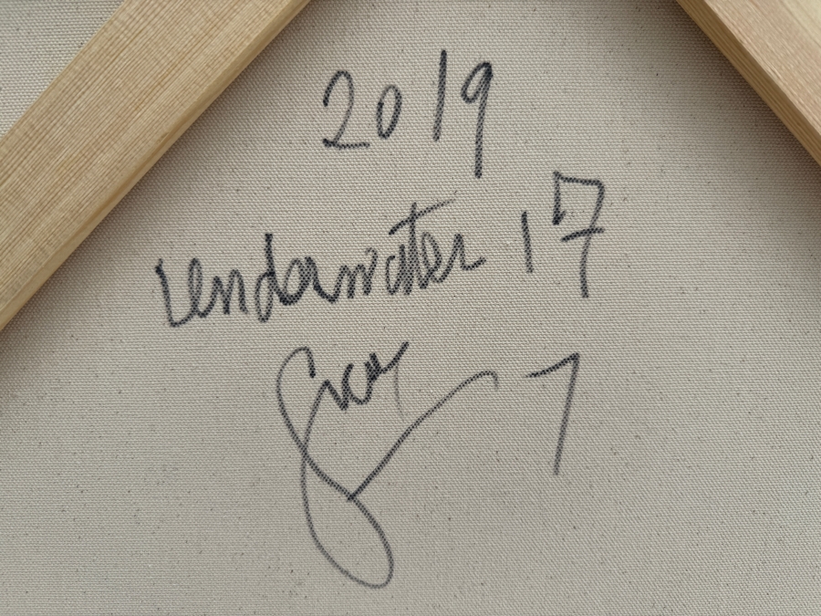 Gerrit Greve (1948-2024, Cardiff by the Sea, CA) Original Abstract Colorful Underwater Ocean Acrylic Painting On Canvas Titled 'Underwater 17' 2019 Signed Verso 36' X 36' Estimate $1,000-$2,000 [Photo 7]