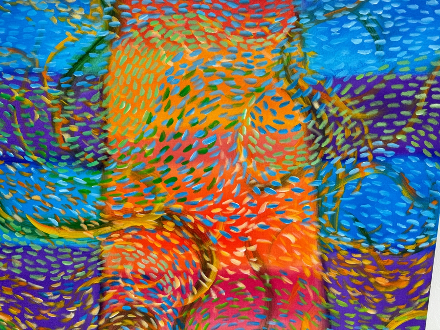 Gerrit Greve (1948-2024, Cardiff by the Sea, CA) Original Abstract Colorful Underwater Ocean Acrylic Painting On Canvas Titled 'Underwater 17' 2019 Signed Verso 36' X 36' Estimate $1,000-$2,000 [Photo 4]