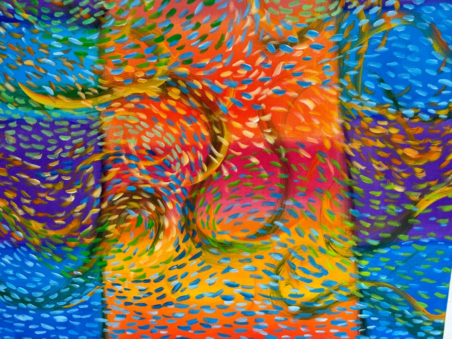 Gerrit Greve (1948-2024, Cardiff by the Sea, CA) Original Abstract Colorful Underwater Ocean Acrylic Painting On Canvas Titled 'Underwater 17' 2019 Signed Verso 36' X 36' Estimate $1,000-$2,000 [Photo 3]