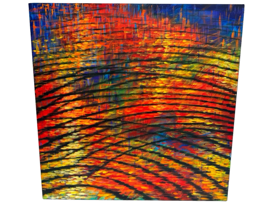 Gerrit Greve (1948-2024, Cardiff by the Sea, CA) Original Abstract Colorful Ripple Acrylic Painting On Canvas Titled 'Autumn Glory' 2004 Signed Verso 36' X 36' Estimate $1,000-$2,000 [Photo 1]