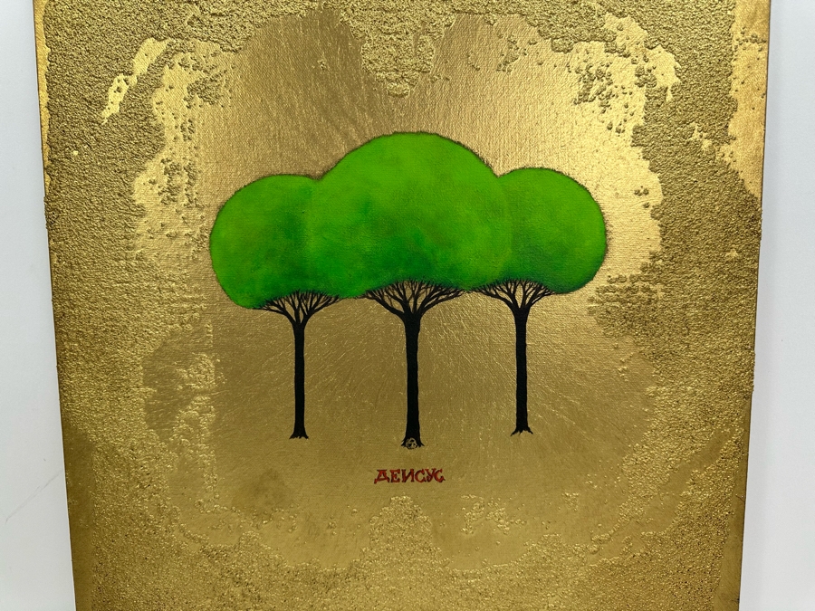 Gerrit Greve (1948-2024, Cardiff by the Sea, CA) Original Mixed Media Icon Series Acrylic Painting On Canvas Titled 'Deesis For A Witness' 2003 Signed Verso 16' X 20' Estimate $1,000-$2,000 [Photo 3]