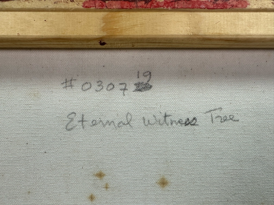 Gerrit Greve (1948-2024, Cardiff by the Sea, CA) Original Mixed Media Icon Series Acrylic Painting On Canvas Titled 'Eternal Witness Tree' 2003 Signed Verso 16' X 20' Estimate $1,000-$2,000 [Photo 7]