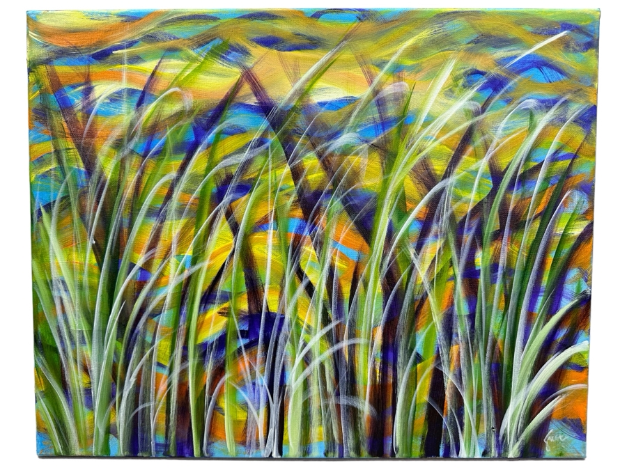 Gerrit Greve (1948-2024, Cardiff by the Sea, CA) Original Ocean Reeds Acrylic Painting On Canvas Signed Front 20' X 16' Estimate $1,000-$2,000 [Photo 1]