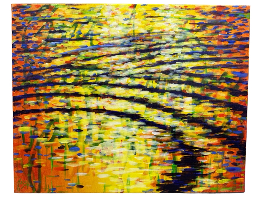 Gerrit Greve (1948-2024, Cardiff by the Sea, CA) Original Abstract Ripple Acrylic Painting On Canvas Titled 'Good Things Happen When You're Happy' 2019 Signed Verso 20' X 16' Estimate $1,000-$2,000 [Photo 1]