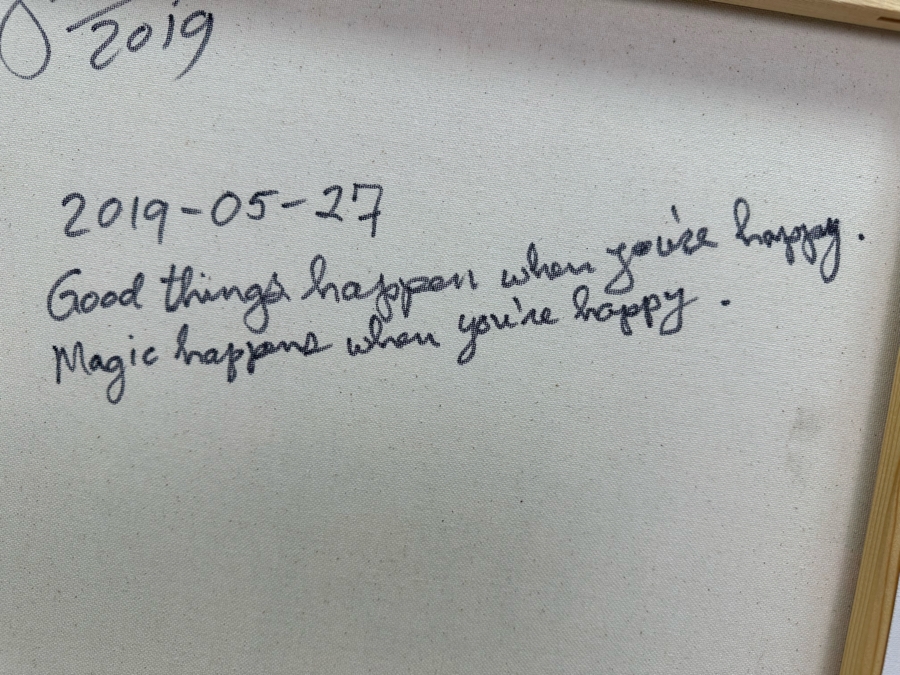 Gerrit Greve (1948-2024, Cardiff by the Sea, CA) Original Abstract Ripple Acrylic Painting On Canvas Titled 'Good Things Happen When You're Happy' 2019 Signed Verso 20' X 16' Estimate $1,000-$2,000 [Photo 7]