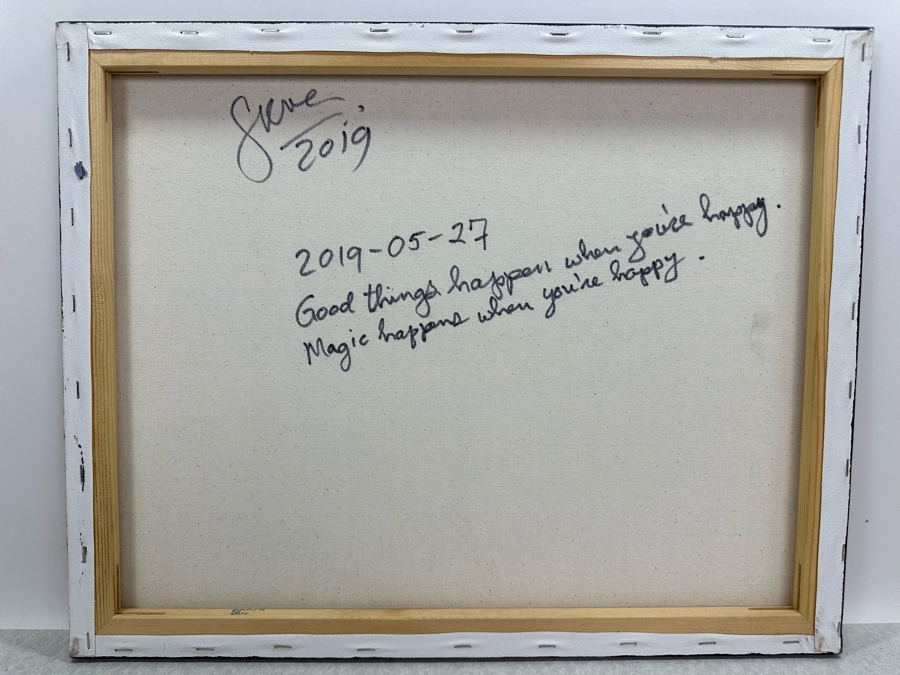 Gerrit Greve (1948-2024, Cardiff by the Sea, CA) Original Abstract Ripple Acrylic Painting On Canvas Titled 'Good Things Happen When You're Happy' 2019 Signed Verso 20' X 16' Estimate $1,000-$2,000 [Photo 5]