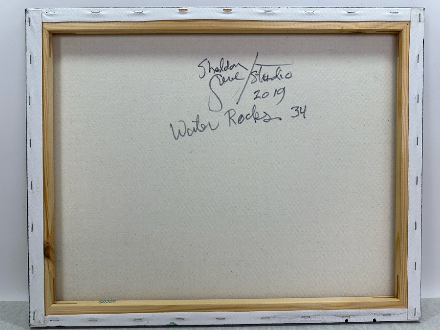 Gerrit Greve (1948-2024, Cardiff by the Sea, CA) Original Abstract Acrylic Painting On Canvas Titled 'Water Rocks 34' 2019 Signed Verso 20' X 16' Estimate $1,000-$2,000 [Photo 5]