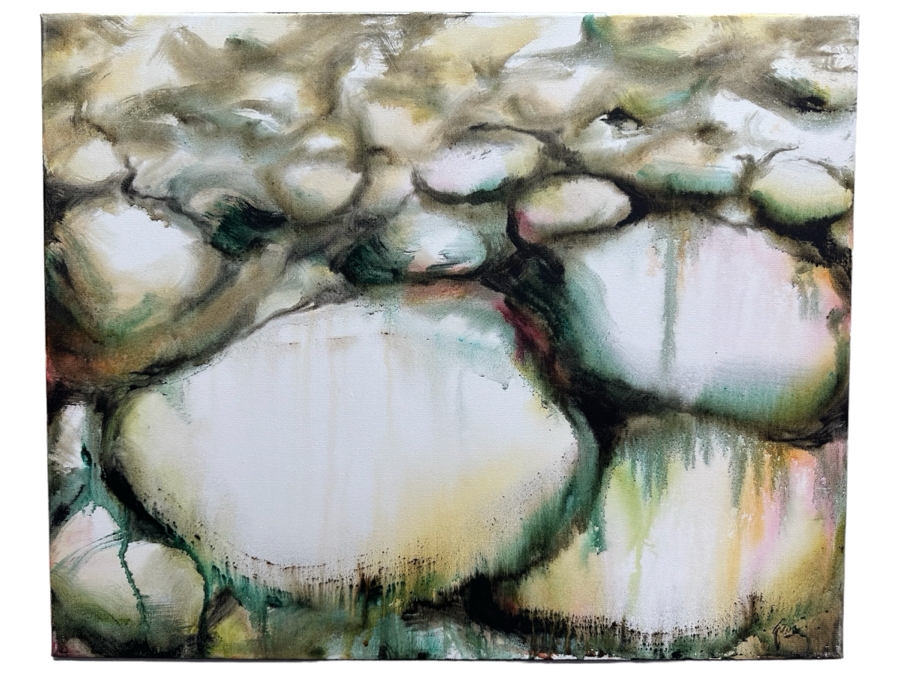 Gerrit Greve (1948-2024, Cardiff by the Sea, CA) Original Abstract Acrylic Painting On Canvas Titled 'Water Rocks 35' 2019 Signed Verso 20' X 16' Estimate $1,000-$2,000 [Photo 1]