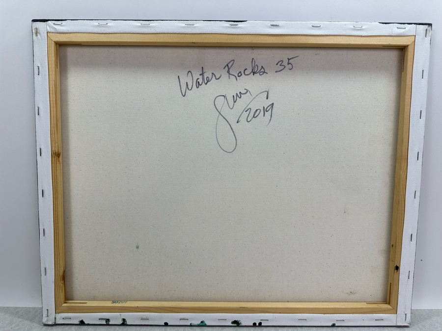 Gerrit Greve (1948-2024, Cardiff by the Sea, CA) Original Abstract Acrylic Painting On Canvas Titled 'Water Rocks 35' 2019 Signed Verso 20' X 16' Estimate $1,000-$2,000 [Photo 6]