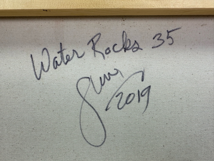Gerrit Greve (1948-2024, Cardiff by the Sea, CA) Original Abstract Acrylic Painting On Canvas Titled 'Water Rocks 35' 2019 Signed Verso 20' X 16' Estimate $1,000-$2,000 [Photo 7]
