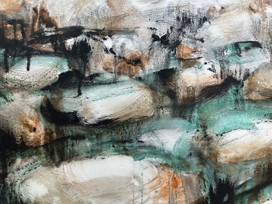 Gerrit Greve (1948-2024, Cardiff by the Sea, CA) Original Abstract Acrylic Painting On Canvas Titled 'Water Rocks 33' 2019 Signed Verso 20' X 16' Estimate $1,000-$2,000 [Photo 3]