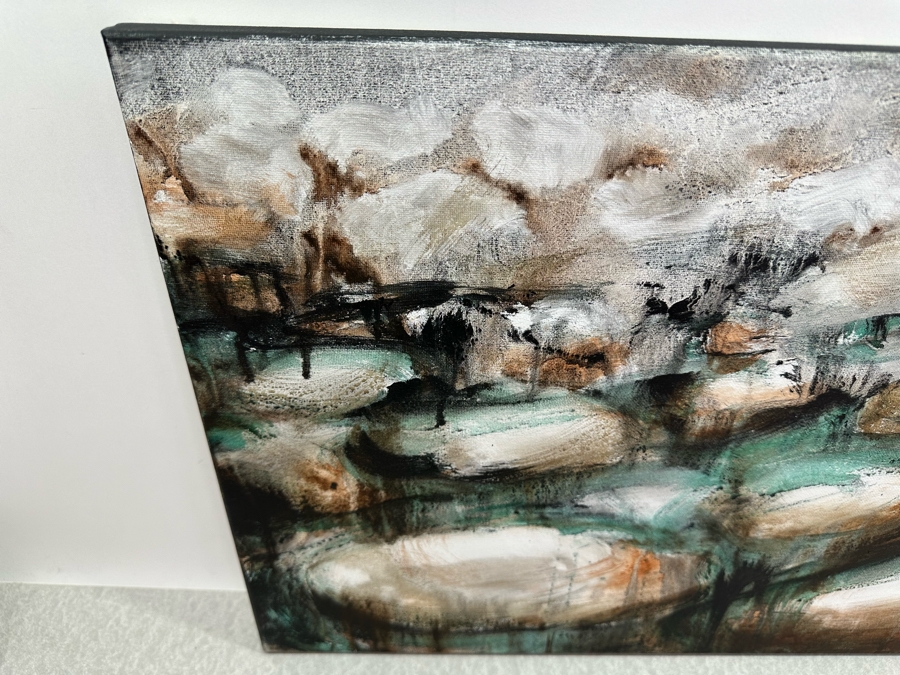 Gerrit Greve (1948-2024, Cardiff by the Sea, CA) Original Abstract Acrylic Painting On Canvas Titled 'Water Rocks 33' 2019 Signed Verso 20' X 16' Estimate $1,000-$2,000 [Photo 4]