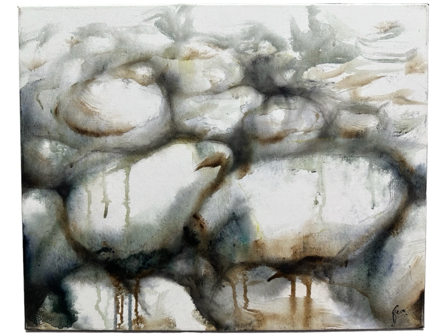 Gerrit Greve (1948-2024, Cardiff by the Sea, CA) Original Abstract Acrylic Painting On Canvas Titled 'Water Rocks 30' 2019 Signed Verso 20' X 16' Estimate $1,000-$2,000 [Photo 1]