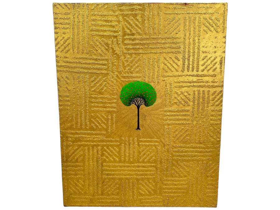 Gerrit Greve (1948-2024, Cardiff by the Sea, CA) Original Mixed Media Icon Series Acrylic Painting On Canvas Titled 'Tree Of The Blessed' 2003 Signed Verso 16' X 20' Estimate $1,000-$2,000 [Photo 1]