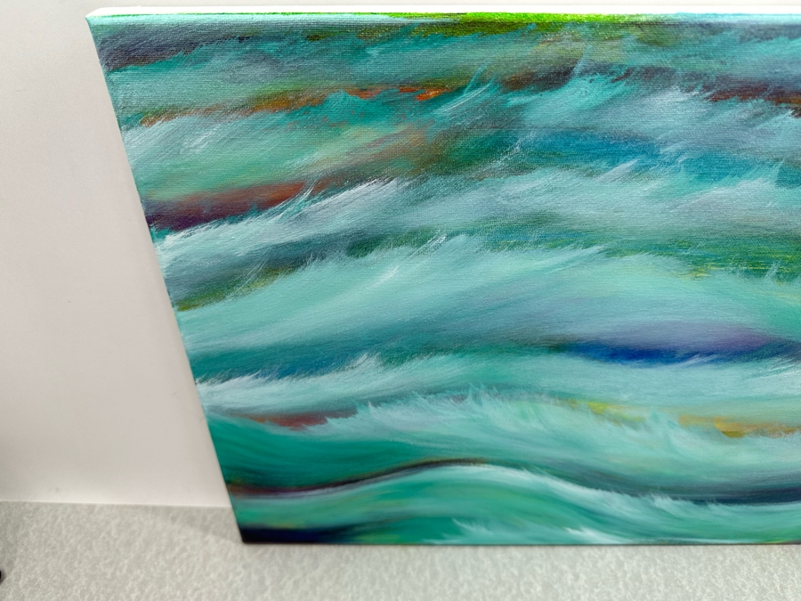 Gerrit Greve (1948-2024, Cardiff by the Sea, CA) Original Abstract Ocean Waves Acrylic Painting On Canvas Signed Front 16' X 20' Estimate $1,000-$2,000 [Photo 4]