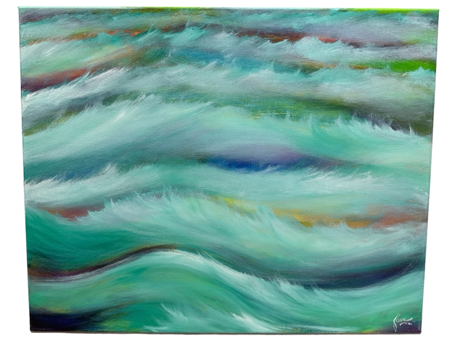 Gerrit Greve (1948-2024, Cardiff by the Sea, CA) Original Abstract Ocean Waves Acrylic Painting On Canvas Signed Front 16' X 20' Estimate $1,000-$2,000 [Photo 1]