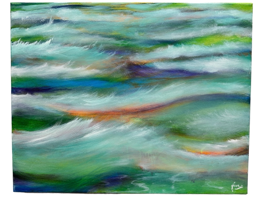Gerrit Greve (1948-2024, Cardiff by the Sea, CA) Original Abstract Ocean Waves Acrylic Painting On Canvas Signed Front 16' X 20' Estimate $1,000-$2,000