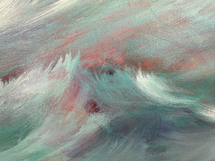 Gerrit Greve (1948-2024, Cardiff by the Sea, CA) Original Abstract Ocean Waves Acrylic Painting On Canvas Titled 'Storm Ocean' 2018 Signed Front & Verso 20' X 16' Estimate $1,000-$2,000 [Photo 3]