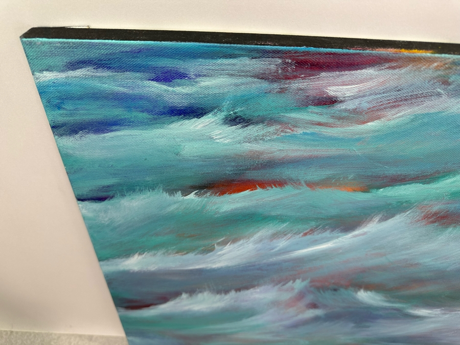 Gerrit Greve (1948-2024, Cardiff by the Sea, CA) Original Abstract Ocean Waves Acrylic Painting On Canvas Titled 'Storm Ocean' 2018 Signed Front & Verso 20' X 16' Estimate $1,000-$2,000 [Photo 4]