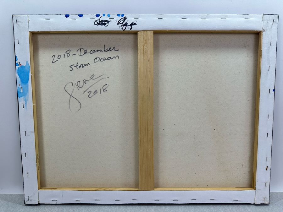 Gerrit Greve (1948-2024, Cardiff by the Sea, CA) Original Abstract Ocean Waves Acrylic Painting On Canvas Titled 'Storm Ocean' 2018 Signed Front & Verso 20' X 16' Estimate $1,000-$2,000 [Photo 5]