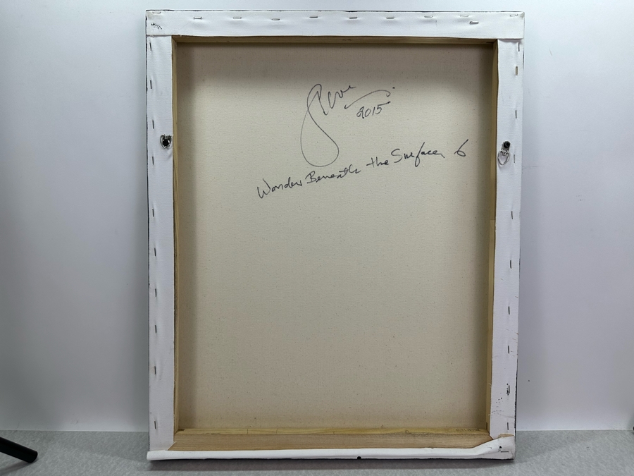 Gerrit Greve (1948-2024, Cardiff by the Sea, CA) Original Abstract Water Rocks Acrylic Painting On Canvas Titled 'Wonder Beneath The Surface 6' 2015 Signed Verso 16' X 20' Estimate $1,000-$2,000 [Photo 7]