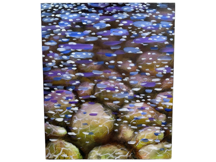 Gerrit Greve (1948-2024, Cardiff by the Sea, CA) Original Abstract Water Rocks Acrylic Painting On Canvas Titled 'Wonder Beneath The Surface 6' 2015 Signed Verso 16' X 20' Estimate $1,000-$2,000 [Photo 1]