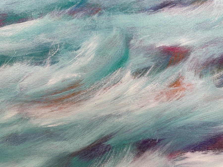 Gerrit Greve (1948-2024, Cardiff by the Sea, CA) Original Abstract Ocean Waves Acrylic Painting On Canvas Titled 'Storm Ocean' 2018 Signed Verso 20' X 16' Estimate $1,000-$2,000 [Photo 2]
