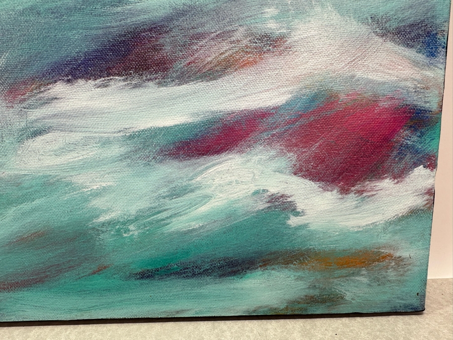 Gerrit Greve (1948-2024, Cardiff by the Sea, CA) Original Abstract Ocean Waves Acrylic Painting On Canvas Titled 'Storm Ocean' 2018 Signed Verso 20' X 16' Estimate $1,000-$2,000 [Photo 3]