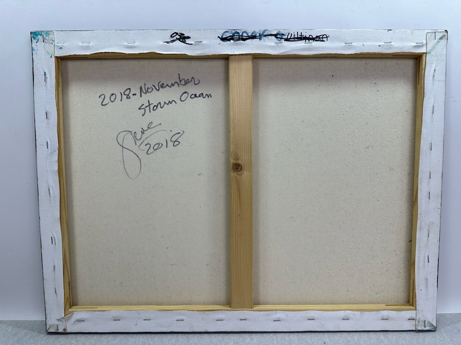 Gerrit Greve (1948-2024, Cardiff by the Sea, CA) Original Abstract Ocean Waves Acrylic Painting On Canvas Titled 'Storm Ocean' 2018 Signed Verso 20' X 16' Estimate $1,000-$2,000 [Photo 5]