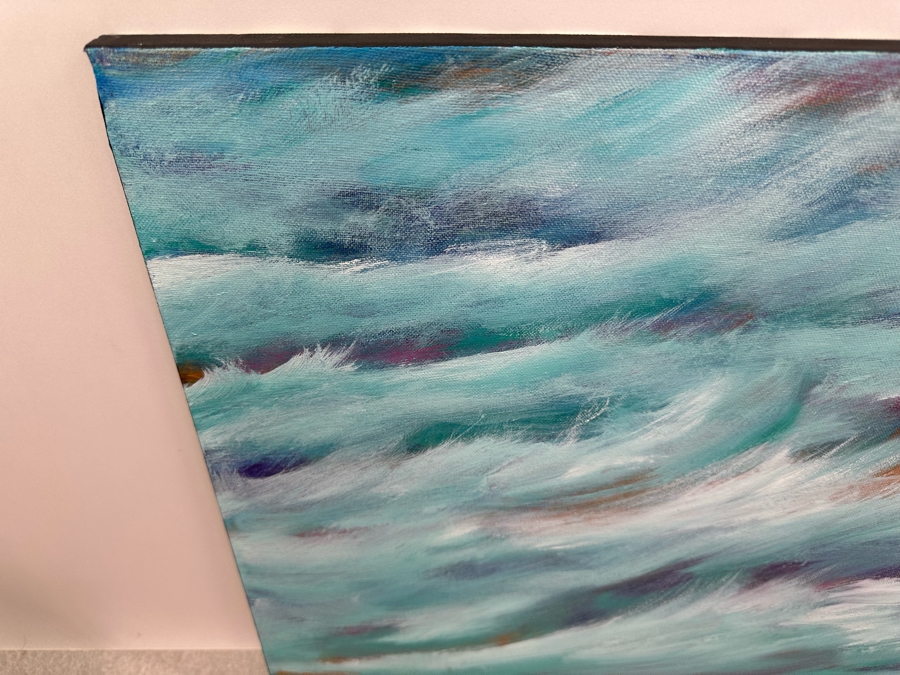 Gerrit Greve (1948-2024, Cardiff by the Sea, CA) Original Abstract Ocean Waves Acrylic Painting On Canvas Titled 'Storm Ocean' 2018 Signed Verso 20' X 16' Estimate $1,000-$2,000 [Photo 4]
