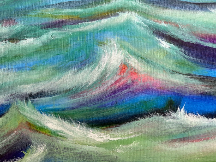 Gerrit Greve (1948-2024, Cardiff by the Sea, CA) Original Abstract Ocean Waves Acrylic Painting On Canvas Titled 'Ocean Surprise' 2015 Signed Verso 24' X 20' Estimate $1,000-$2,000 [Photo 2]