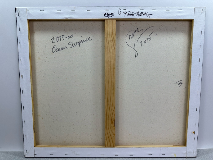 Gerrit Greve (1948-2024, Cardiff by the Sea, CA) Original Abstract Ocean Waves Acrylic Painting On Canvas Titled 'Ocean Surprise' 2015 Signed Verso 24' X 20' Estimate $1,000-$2,000 [Photo 4]