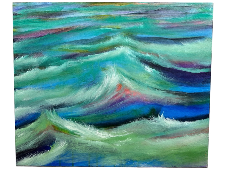 Gerrit Greve (1948-2024, Cardiff by the Sea, CA) Original Abstract Ocean Waves Acrylic Painting On Canvas Titled 'Ocean Surprise' 2015 Signed Verso 24' X 20' Estimate $1,000-$2,000