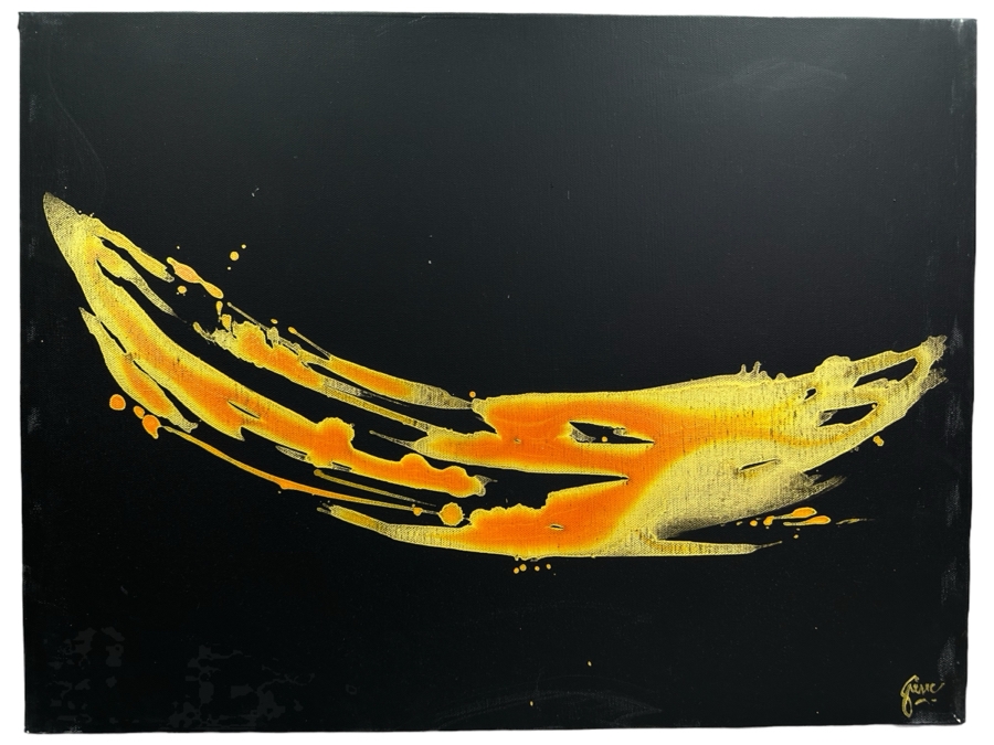 Gerrit Greve (1948-2024, Cardiff by the Sea, CA) Original Abstract Spirit Boats Acrylic Painting On Canvas Titled 'Voyage 294' 2018 Signed Verso 24' X 20' Estimate $1,000-$2,000 [Photo 1]