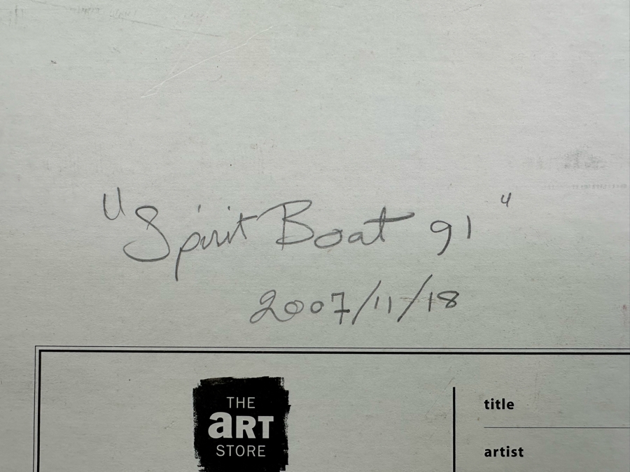 Gerrit Greve (1948-2024, Cardiff by the Sea, CA) Original Abstract Spirit Boats Acrylic Painting On Canvas Panel Titled 'Spirit Boat 91' 2007 Signed Verso 24' X 20' Estimate $1,000-$2,000 [Photo 9]