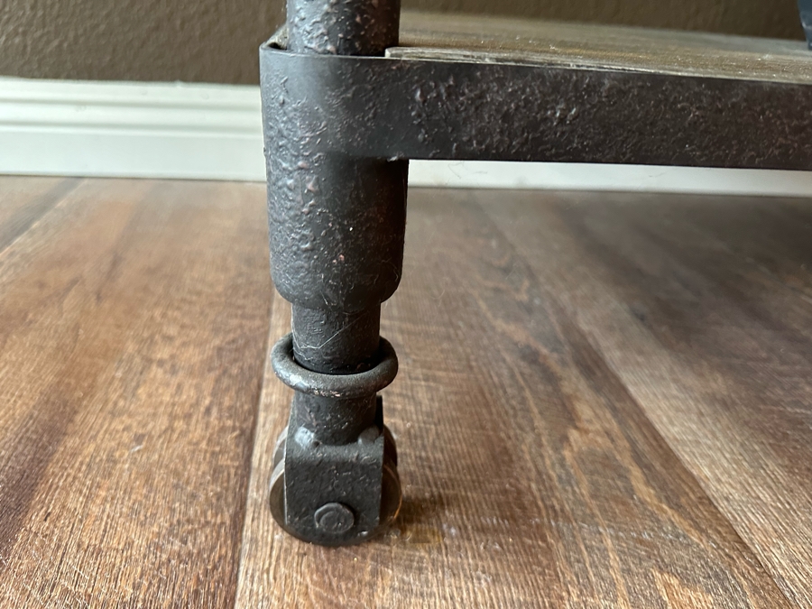 Restoration Hardware Reclaimed Wood And Metal Console Table On Casters 52'W X 20'D X 31'H [Photo 4]