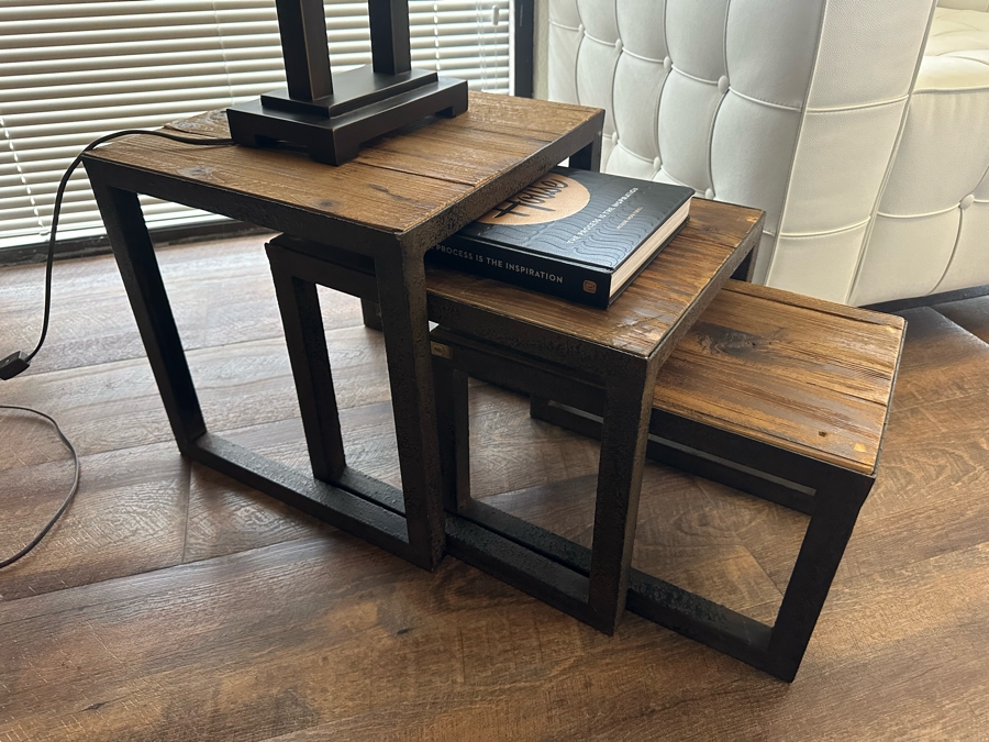 3-Piece Reclaimed Wood & Metal Nesting Tables By Zuo Era 16'W X 16'D X 16'H
