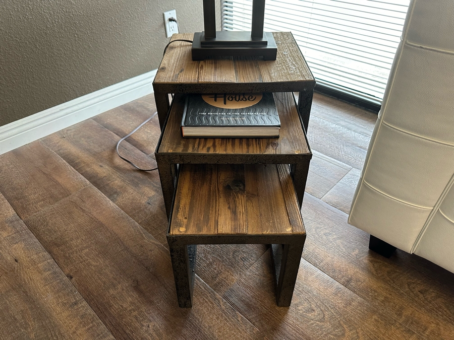 3-Piece Reclaimed Wood & Metal Nesting Tables By Zuo Era 16'W X 16'D X 16'H [Photo 2]