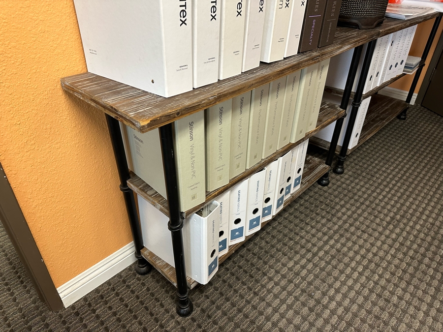 Pair Of Reclaimed Wood & Metal Console Tables Bookshelves Each Measure 48'W X 14'D X 31.5'H [Photo 6]