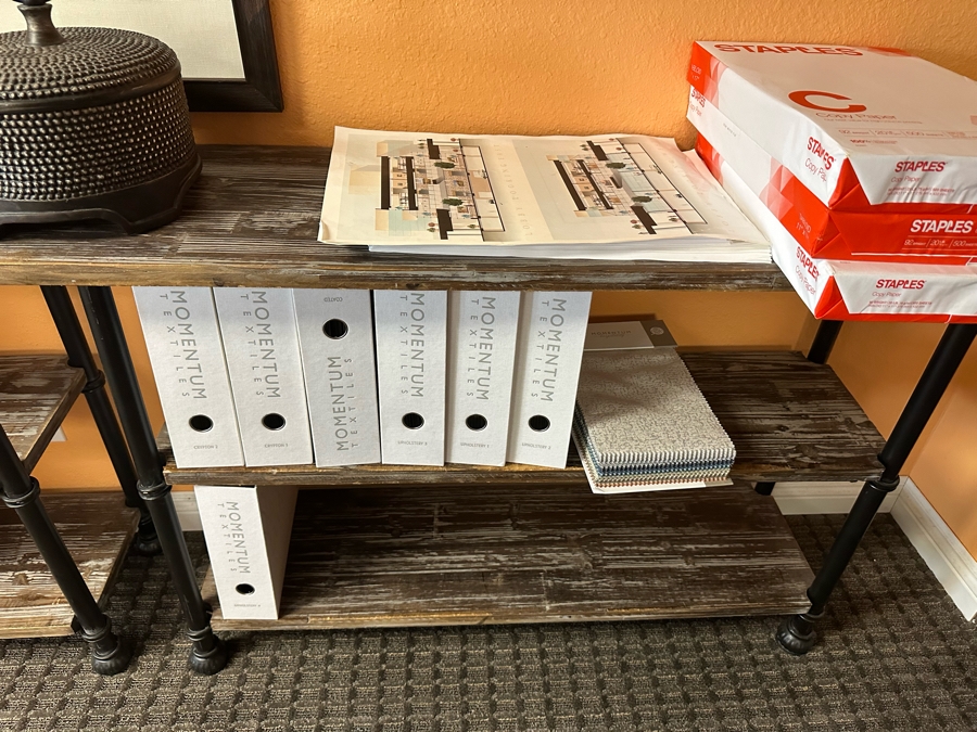 Pair Of Reclaimed Wood & Metal Console Tables Bookshelves Each Measure 48'W X 14'D X 31.5'H [Photo 7]